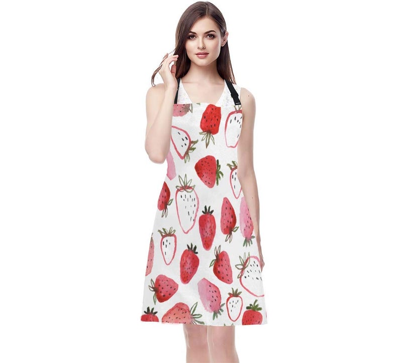 EKOBLA Strawberry Aprons Abstract Watercolor Hand Drawn Beautiful Fruit Fresh Sweet Spring Waterproof Resistant Chef Cooking Kitchen BBQ Adjustable Aprons for Women Men 27x31 Inch - Image 2